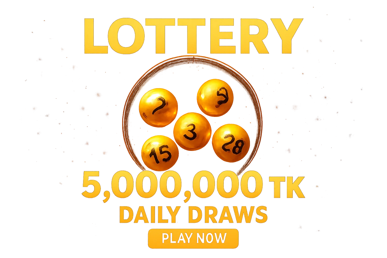 Festive lottery banner with glowing numbered balls and draw machine